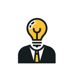 Brainstorm icon featuring a person with a lightbulb for a head in a modern flat design