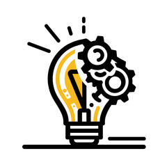 Brainstorm icon featuring a light bulb with gears in a modern flat design