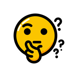 Thinking emoji icon featuring a yellow thought face with a questioning expression in a modern flat design
