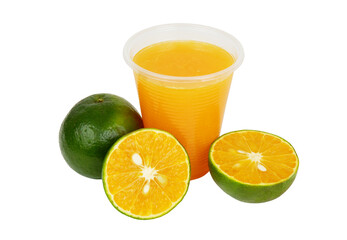 Orange juice and orange fruits isolated on white