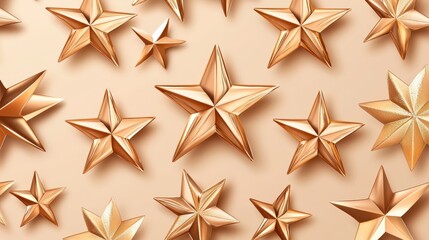 Obraz premium Abstract seamless star-shaped 3D pattern with gold-accented surfaces and polished metal finishes, perfect for elegant wallpaper, luxury interior designs, and branding