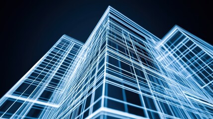 Fototapeta premium Advanced construction technology featuring interactive holographic blueprints, revolutionizing the way high-rise buildings are designed and built