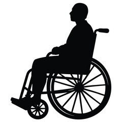 Silhouette of man in wheelchair on white background