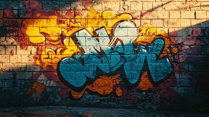 Fototapeta premium A colorful graffiti art piece spray painted on a brick wall