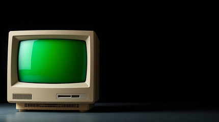 Old computer showing green screen on black background