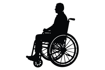 silhouette elderly man in a wheelchair full body black color only