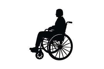 silhouette elderly man in a wheelchair full body black color only