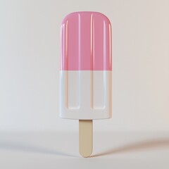 Minimalist pink and white popsicle isolated on a white background, perfect for sweet frozen desserts, summer treats, and pastel aesthetic designs