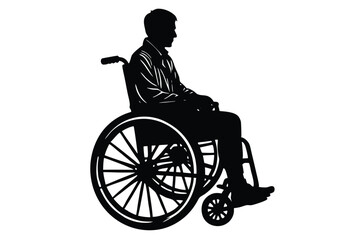 silhouette elderly man in a wheelchair full body black color only