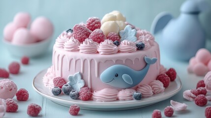 Whale cake, Solid color background, product image,