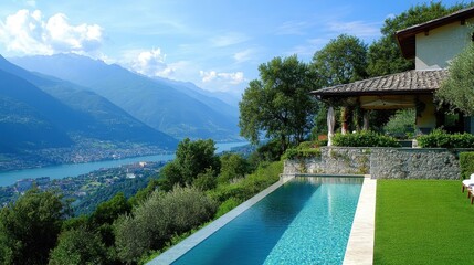 Obraz premium luxurious villa with infinity pool and stunning mountain views