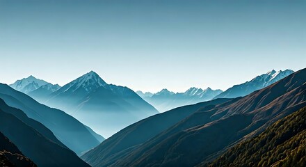A serene mountain landscape with a subtle watermark overlay