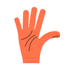 Hand gesture. Number five. Color trendy vector illustration. Index, middle, ring, little fingers and thumb