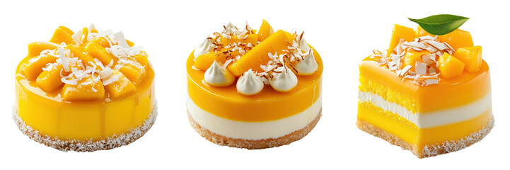 Delicious tropical mango cakes topped with coconut Isolated on Transparent Background
