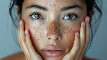 Close-up portrait of young woman with freckles and natural beauty expression
