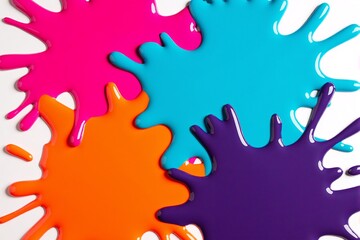 Fototapeta premium Vibrant Paint Splash Background with Pink, Cyan, Orange, and Purple Splatters for Creative Art Projects