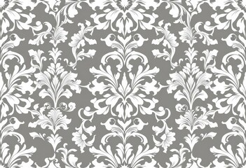 Elegant white & grey baroque floral damask seamless vector pattern , wallpaper pattern, vintage