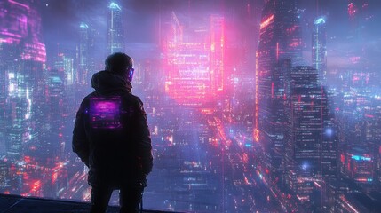 Futuristic Cyberpunk Cityscape with Neon Lights and Advanced Technology