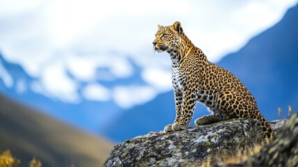 Obraz premium leopard on mountain rock