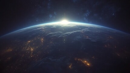 The breathtaking view of the sun rising over the planet