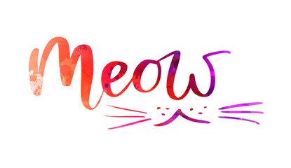 Meow - handwritten modern watercolor calligraphy lettering