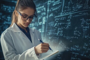 Young scientist conducting research and taking notes in a laboratory environment