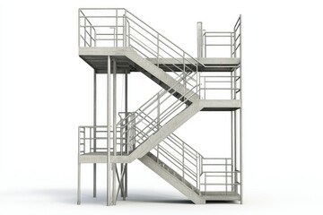 Fire Escape Stairs Isolated on White Background 3D Rendering Illustration