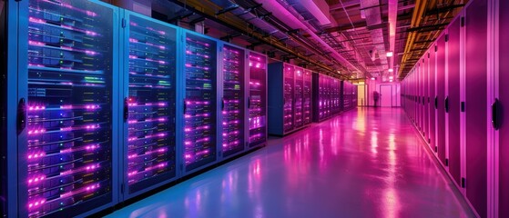 Futuristic Server Room with Bright Lights and High-Tech Equipment