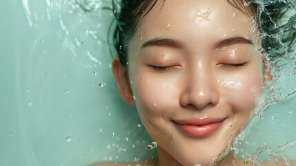 Serene Young Woman Smiling Underwater with Gentle Water Ripples