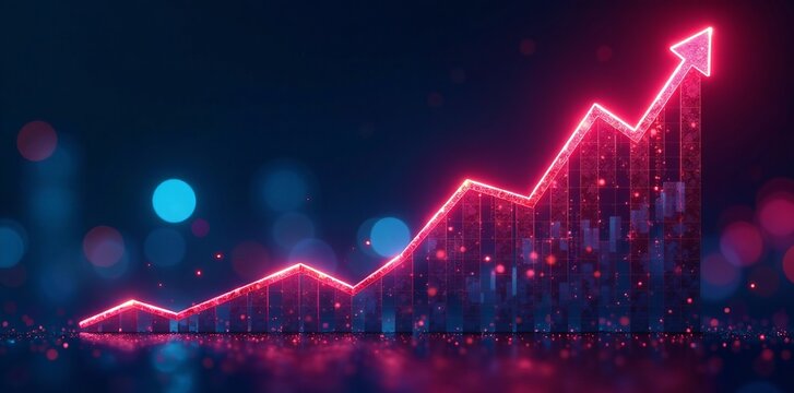 Dynamic graph showcasing upward growth in business performance and profit metrics.