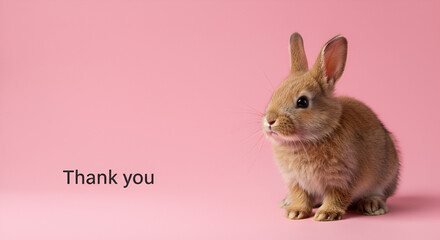 Fototapeta premium Gentle Brown Bunny Showing Gratitude on Pink Background