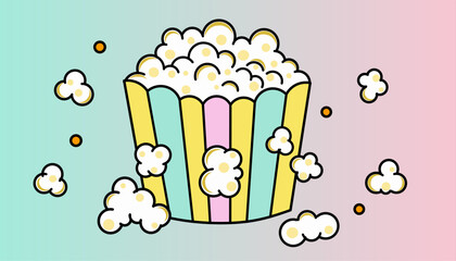 Soft and aesthetic illustration of a bucket with fluffy popcorn spilling slightly over the top. Perfect for a food-themed design with minimal background.