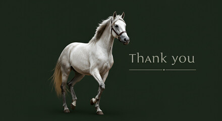 Elegant Gray Horse Expressing Gratitude on Dark Green Background