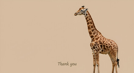 Fototapeta premium Elegant Giraffe Showing Thanks on Beige Background