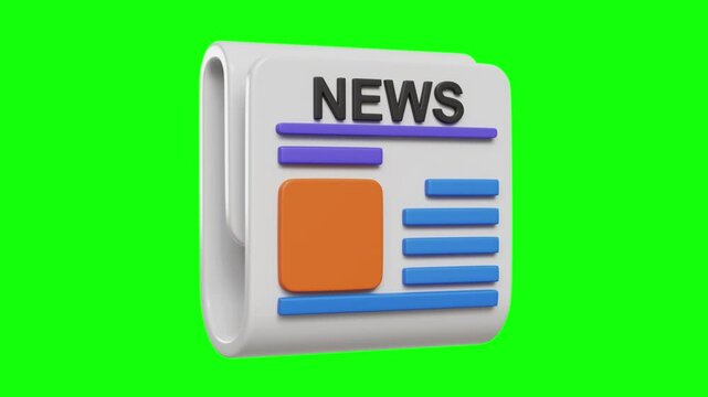 3D News Paper Icon Floating &ndash; Green Screen Animation
