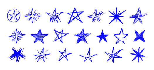 Star Doodle Crayon Chalk Drawing Vector Set