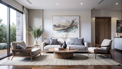 Fototapeta premium Modern living room with a minimalist design