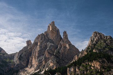 nature sceneries on the trail inside the Catinaccio mointain range, Vico di Fassa, Val di Fassa, Dolomites, Italy