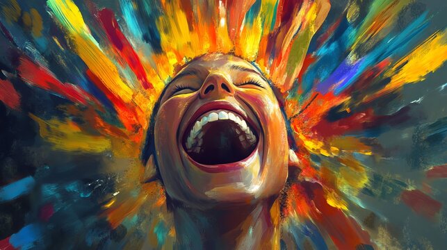 Illustrate the essence of pure laughter in an abstract, artistic style. 