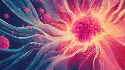 Illustrate a symbolic representation of cancer control, where powerful, interconnected forces like medical research, public health awareness, and supportive communities come together.