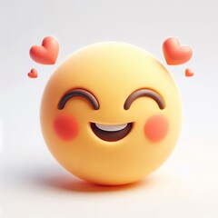 3d fluffy happy emoji with heart-shaped eyes, white background