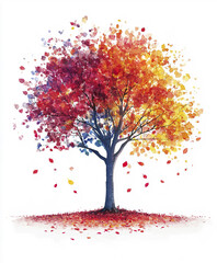 Fototapeta premium Colorful tree with vibrant autumn leaves on white background