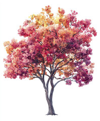 Fototapeta premium Colorful tree with vibrant autumn leaves isolated on white background