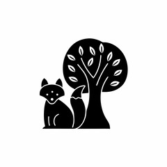 creative details Fox Sitting Under a Tree Icon vector illustration