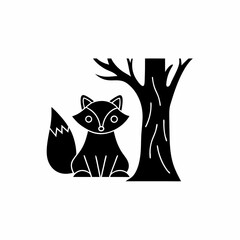 creative details Fox Sitting Under a Tree Icon vector illustration
