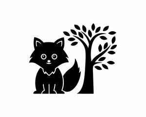 creative details Fox Sitting Under a Tree Icon vector illustration