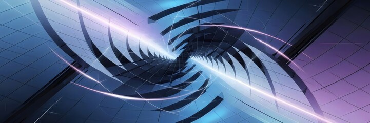 Naklejka premium Digital grid with a futuristic glowing spiral transitioning into a straight path