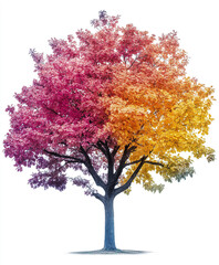 Fototapeta premium Colorful tree with gradient leaves isolated on white background