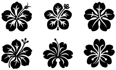 Black Hibiscus Flower Silhouettes for Design
