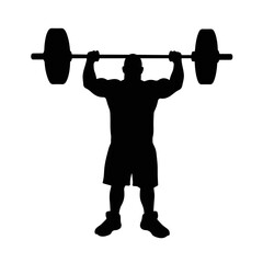 Naklejka premium Silhouette of a weightlifter lifting a barbell on white background, strength